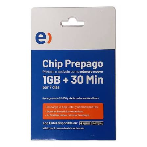 CHIP  entel prepago incluye 200MB+20minutos y RRSS libres