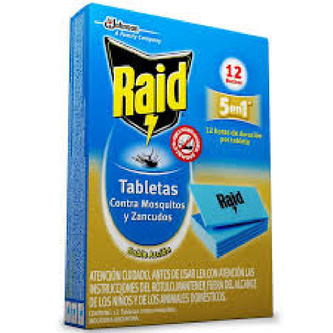 Tabletas Raid repelente contra mosquitos y sancudos 12 noches