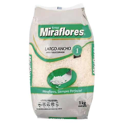 ARROZ MIRAFLORES LARGO ANCHO 1KILO GRADO 1